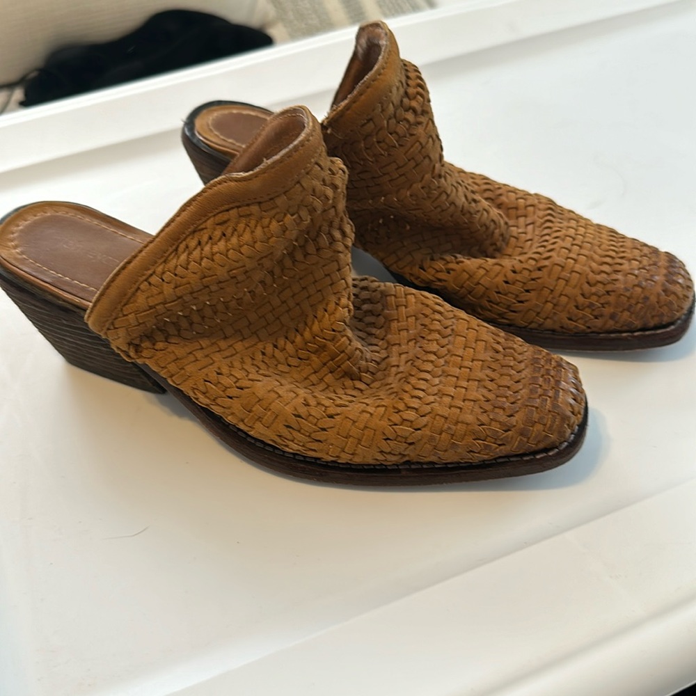 Jeffrey Campbell leather woven slip ons